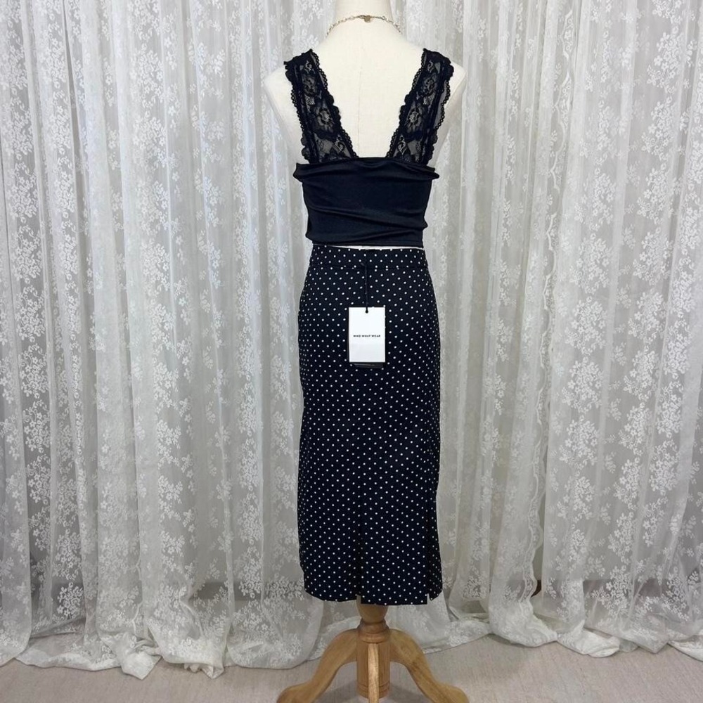 Who What Wear Black Polka Dot Midi Skirt Women's 12 NWT Pleated A‎ Line - Picture 4 of 6